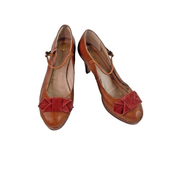 *Vintage Miss Albright Mary Jane Heels Womens 10 Brown Rockabilly Velvet Bow - Picture 12 of 16